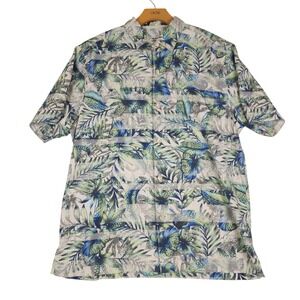 Tommy Bahama Mens Large Tropical Floral Silk Blend Short Sleeve Button Up Shirt